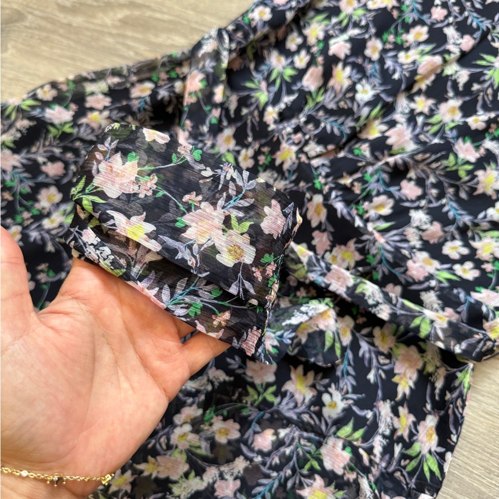 CeCe High Low Floral Dress in Black and Purple-Size 10 - Picture 11 of 13